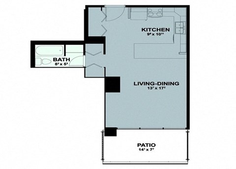 the floor plan of a small house with a bedroom and a living room